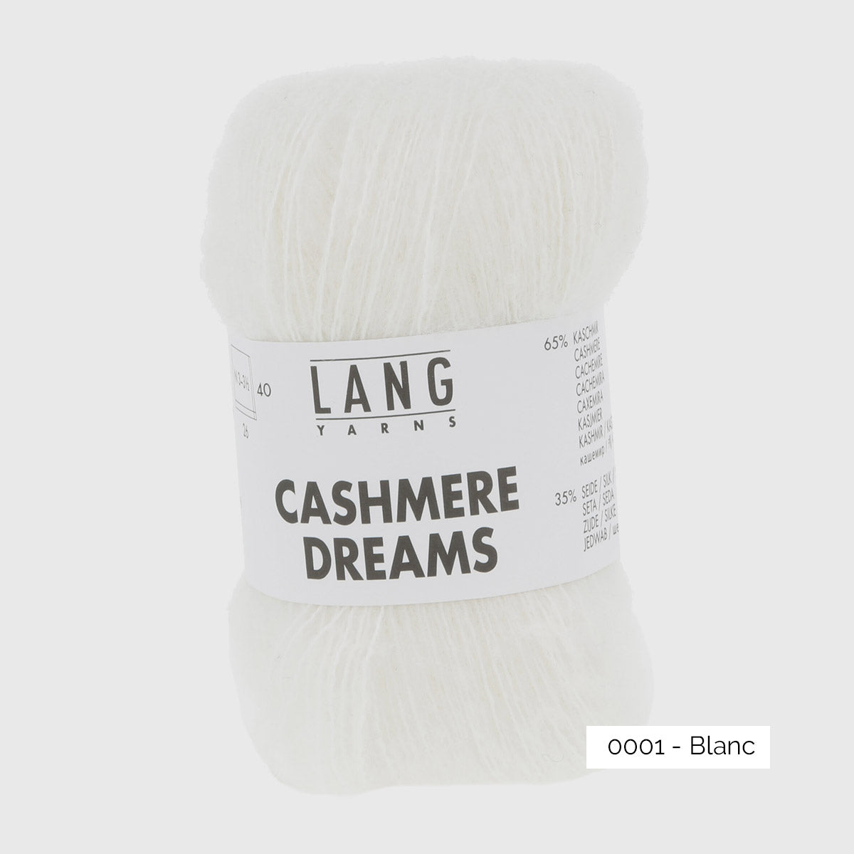 Echeveau de 25 grammes de Cashmere Dreams de Lang Yarns, coloris 0001 Blanc