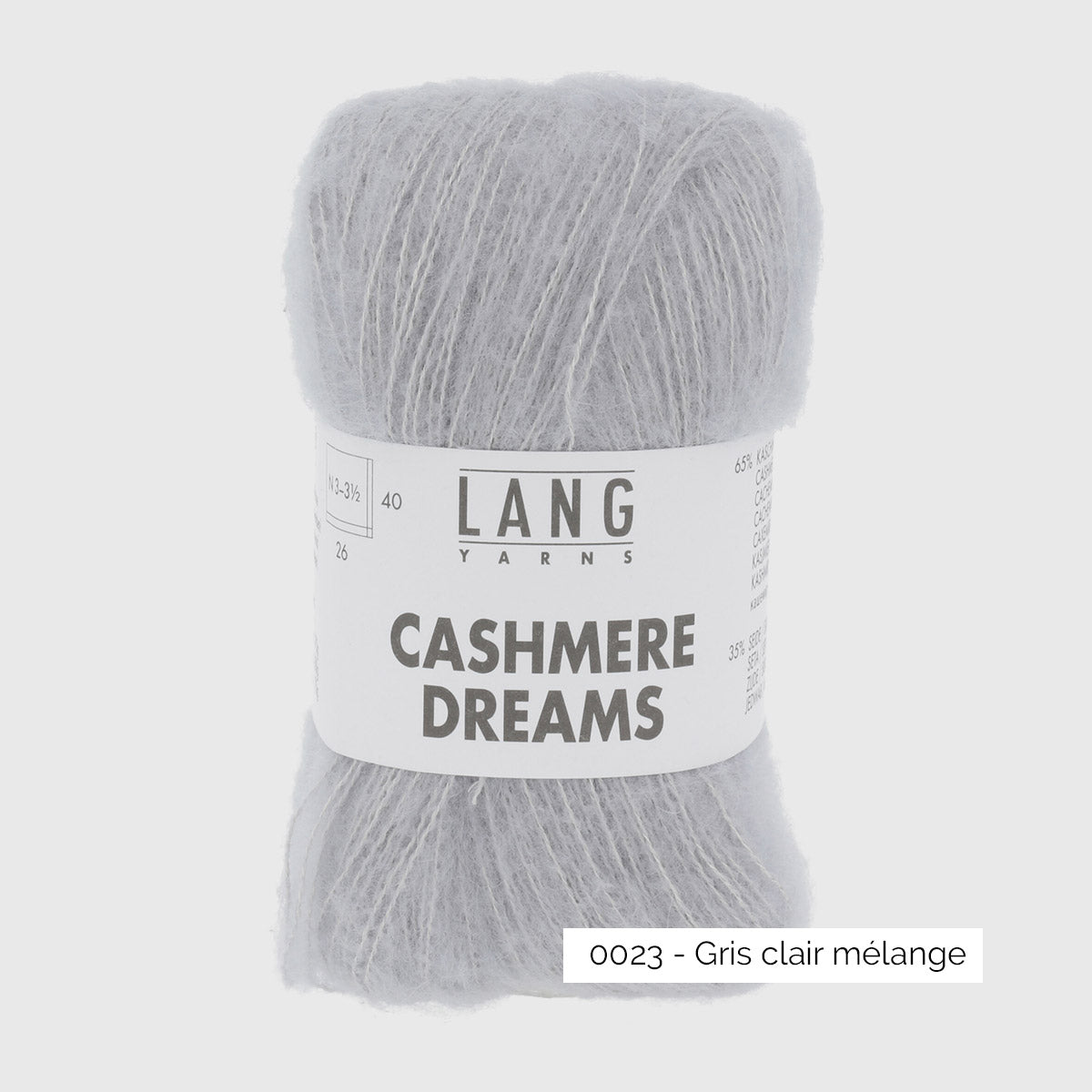 Echeveau de cachemire et soie Cashmere Dreams de Lang Yarns, coloris 0023 Gris Clair Mélange