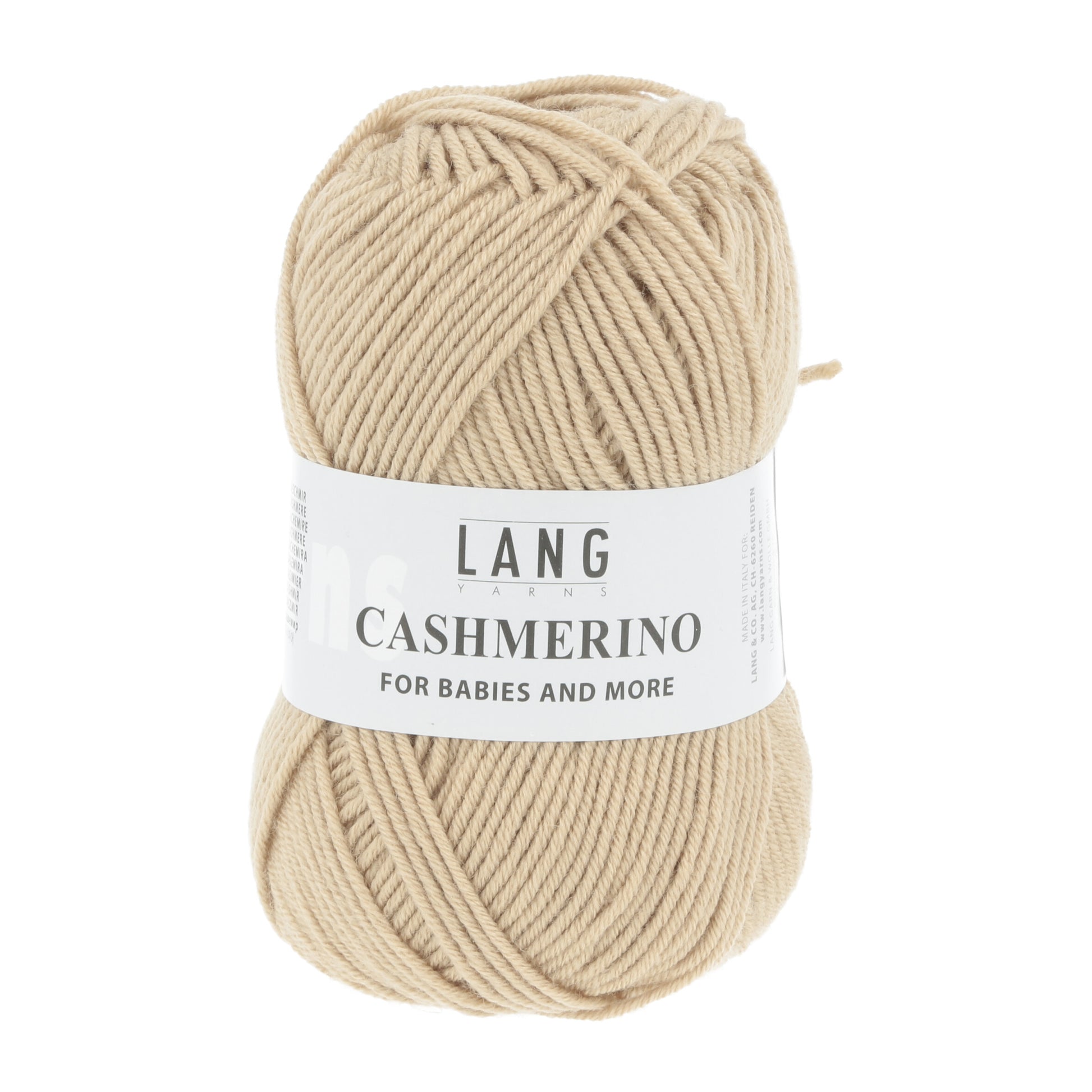 Pelote de Cashmerino de Lang Yarns, mélange de mérinos, acrylique et cachemire, coloris 126 Crème Caramel