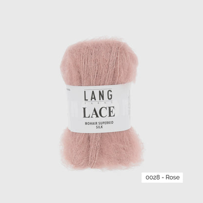 Echeveau de mohair superkid et soie Lace de Lang Yarns, coloris 0028 Rose