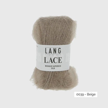 Echeveau de mohair superkid et soie Lace de Lang Yarns, coloris 0039 Beige