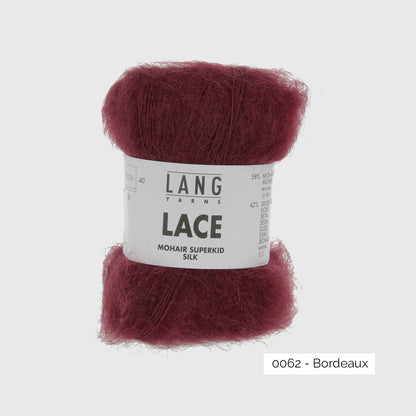 Echeveau de mohair superkid et soie Lace de Lang Yarns, coloris 0062 Bordeaux