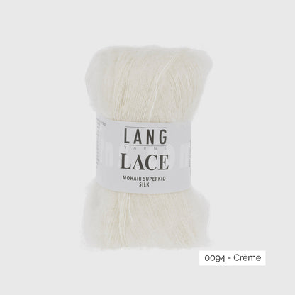 Echeveau de mohair superkid et soie Lace de Lang Yarns, coloris 0094 Crème