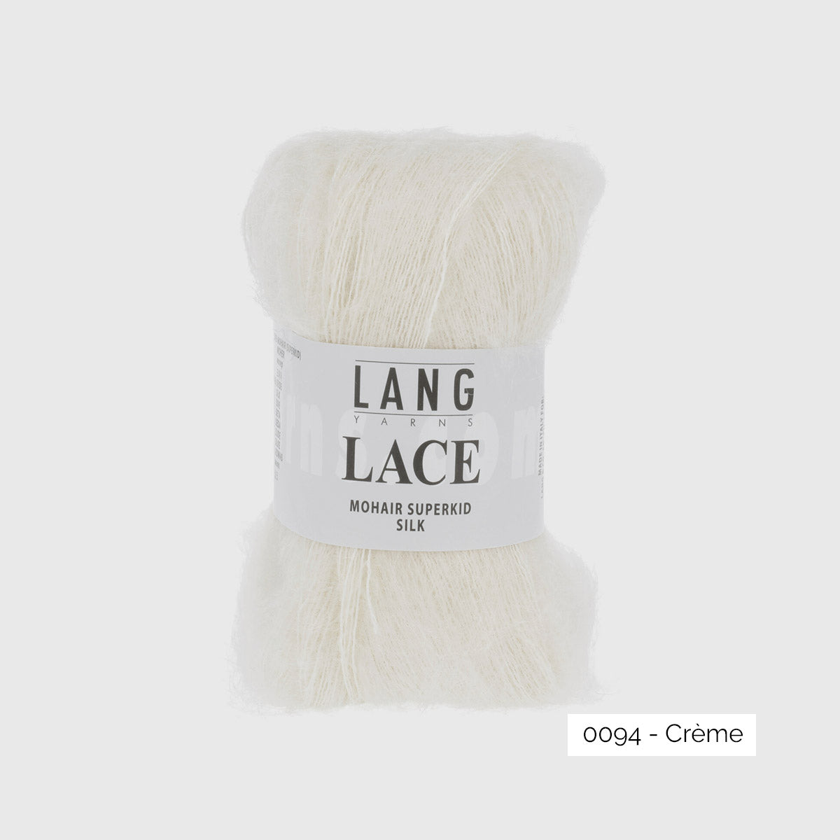 Echeveau de mohair superkid et soie Lace de Lang Yarns, coloris 0094 Crème