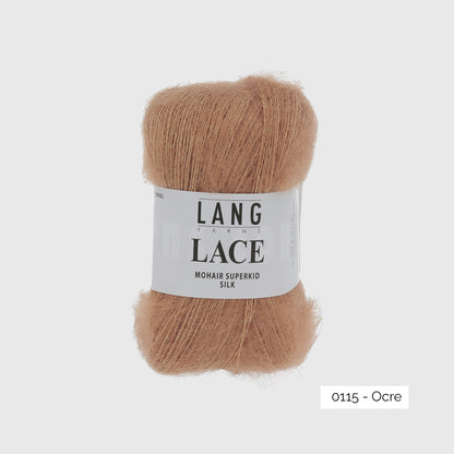 Echeveau de mohair superkid et soie Lace de Lang Yarns, coloris 0115 Ocre