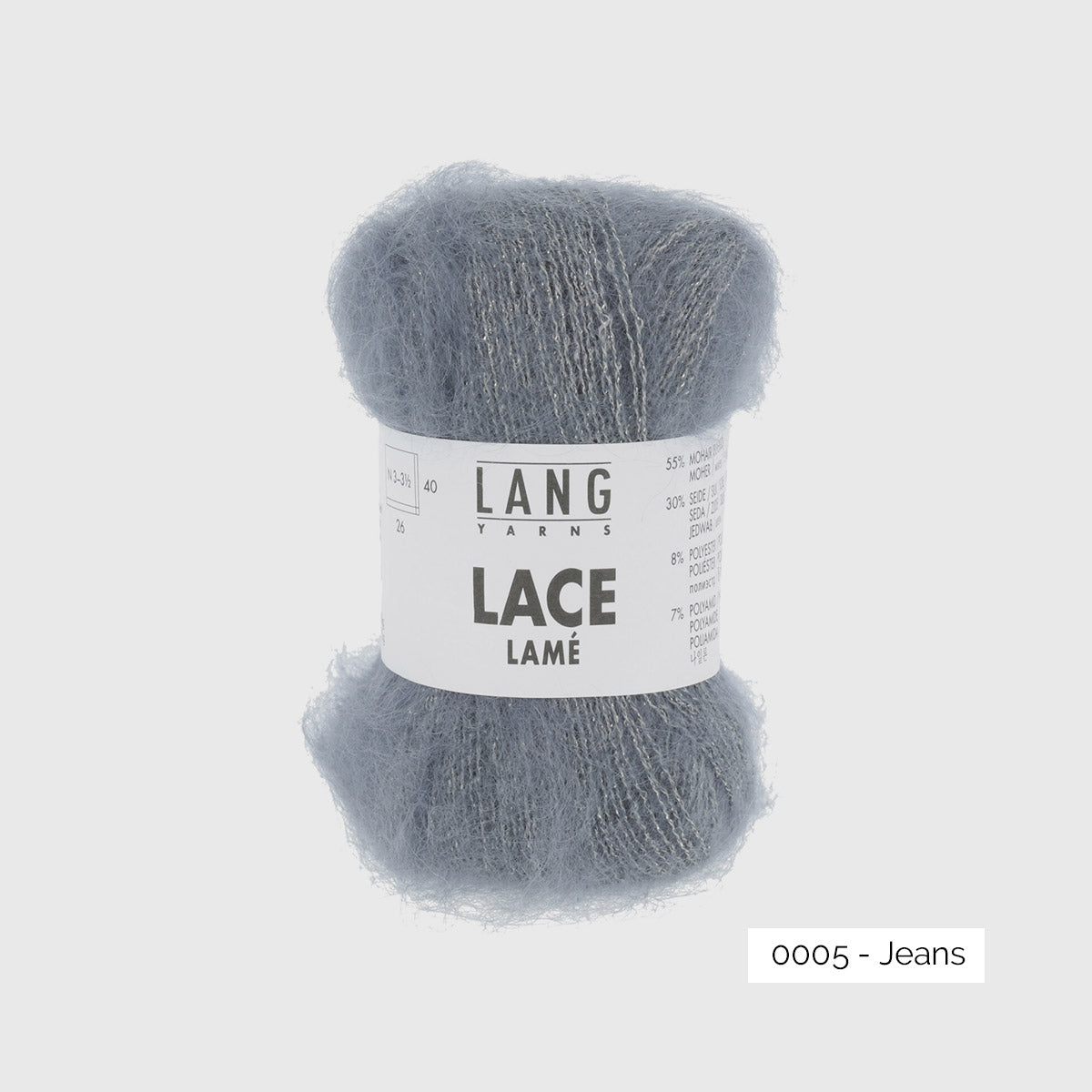 Echeveau de mohair, soie et lurex Lace Lamé de Lang Yarns coloris 0005 Jeans