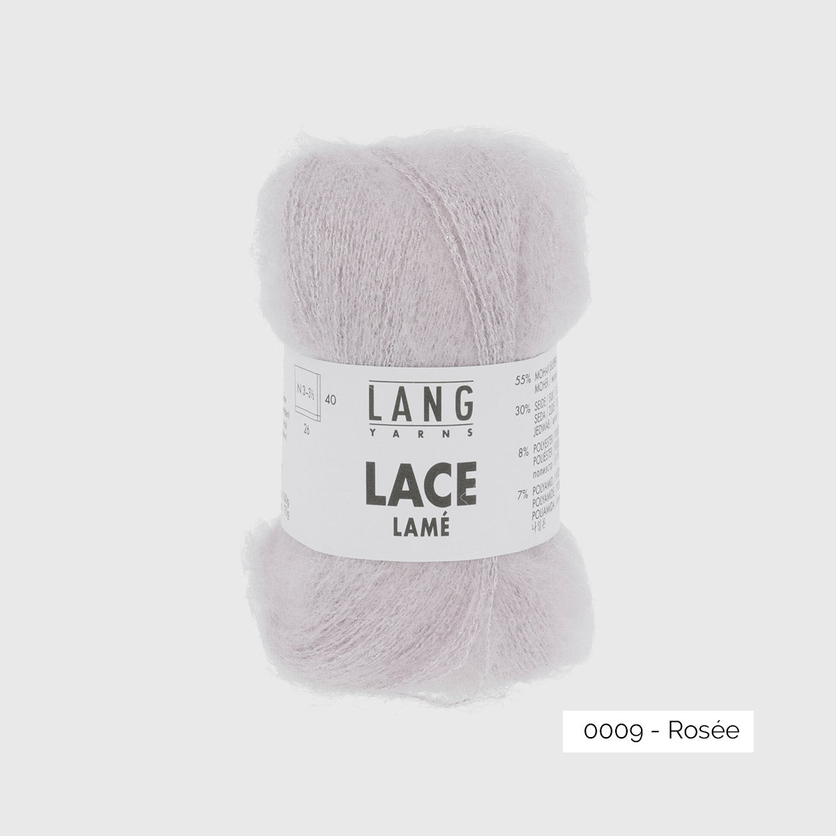 Echeveau de mohair, soie et lurex Lace Lamé de Lang Yarns, coloris 0009 Rosée