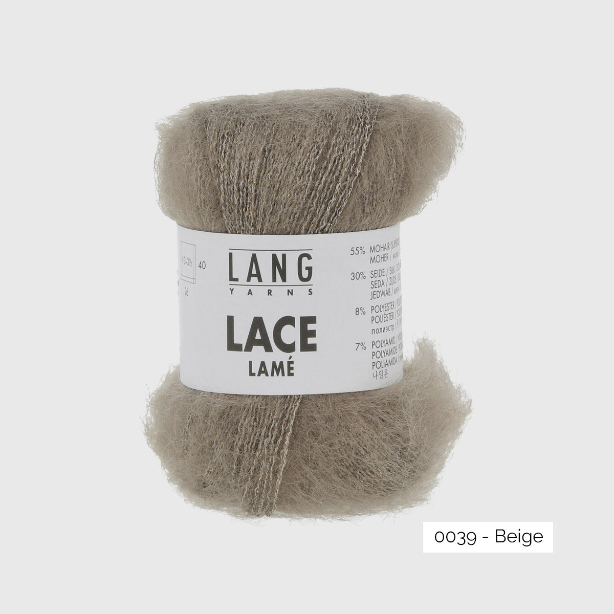 Echeveau de mohair, soie et lurex Lace Lamé de Lang Yarns, coloris 0039 Beige