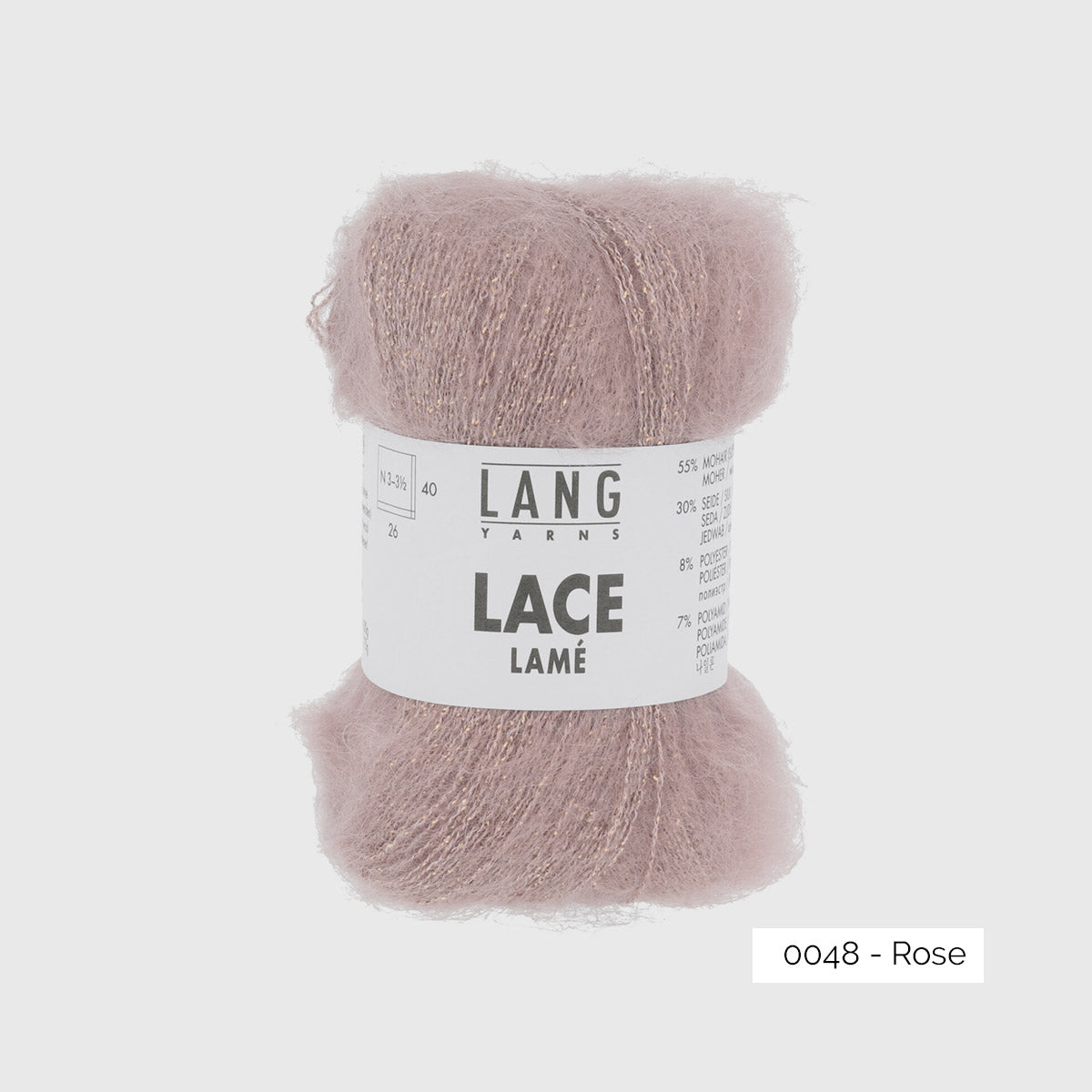 Echeveau de mohair, soie et lurex Lace Lamé de Lang Yarns, coloris 004 Rose