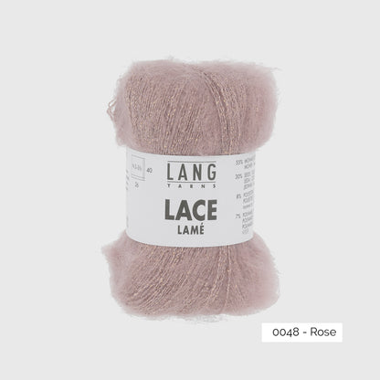 Echeveau de mohair, soie et lurex Lace Lamé de Lang Yarns, coloris 004 Rose