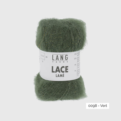 Echeveau de mohair, soie et lurex Lace Lamé de Lang Yarns, coloris 098 Vert