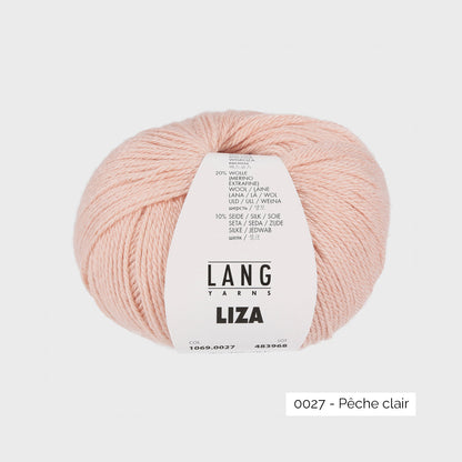 Pelote de Liza de Lang Yarns, mélange de bambou, mérinos et soie, coloris 0027 Pêche Clair