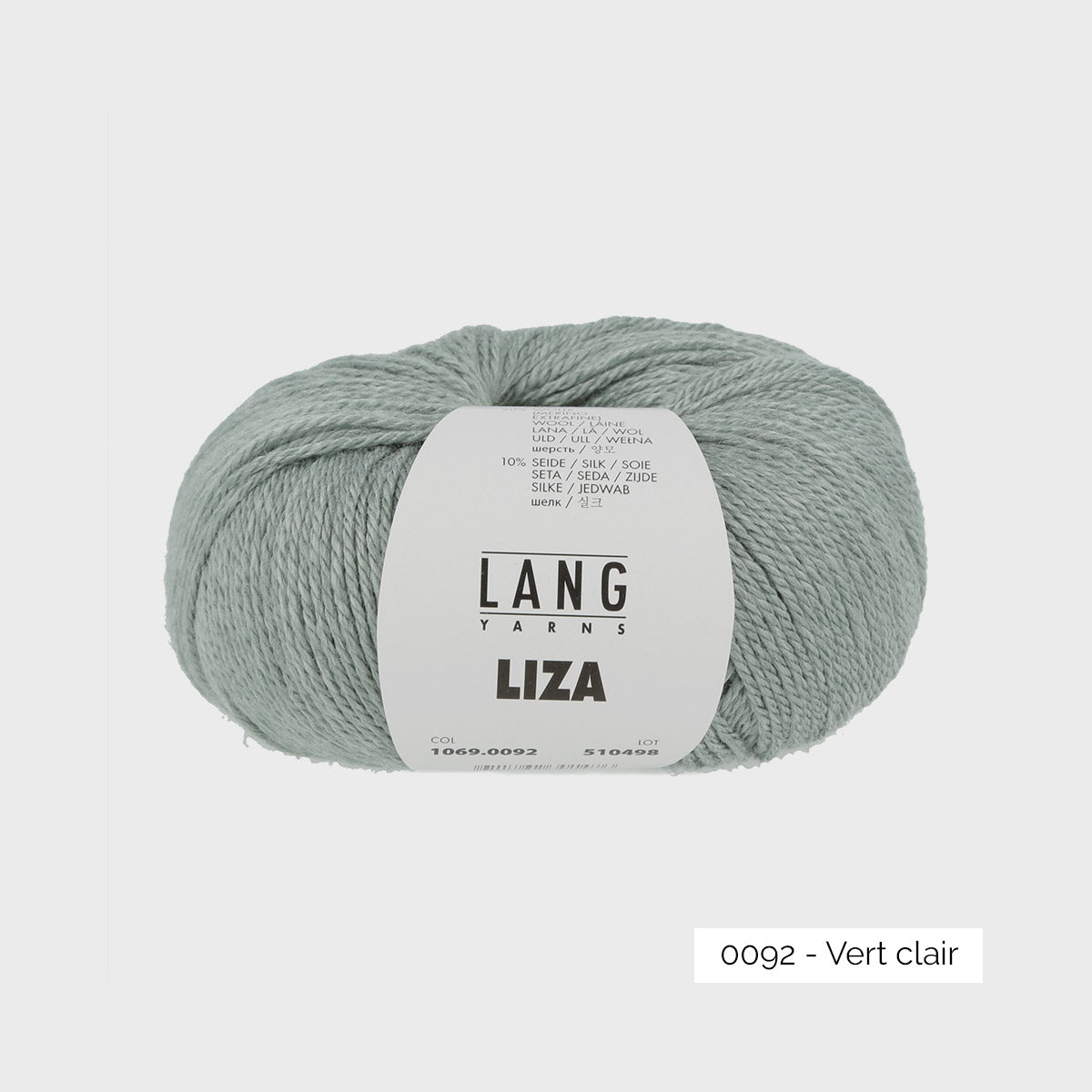 Pelote de Liza de Lang Yarns, mélange de bambou, mérinos et soie, coloris 0092 Vert clair