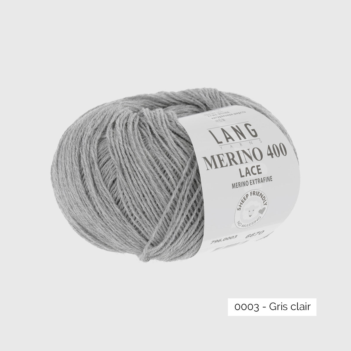 Pelote de Merino 400 Lace de Lang Yarns, coloris 0003 Gris Clair