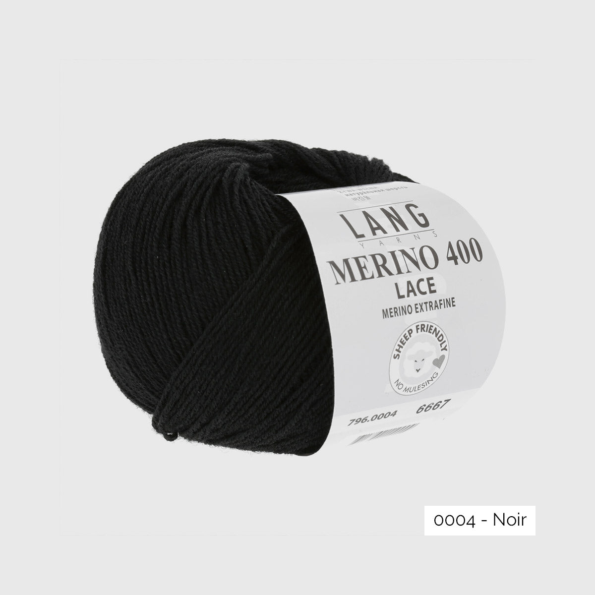 Pelote de Merino 400 Lace de Lang Yarns, coloris 0004 noir