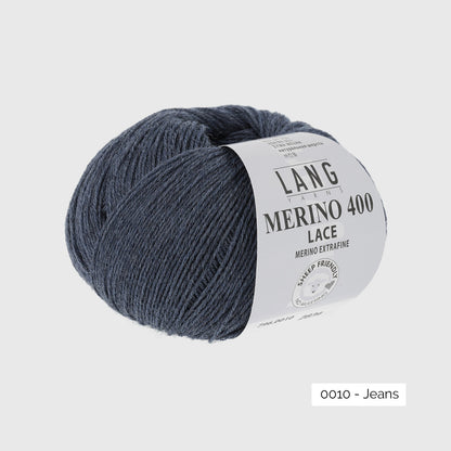 Pelote de Merino 400 Lace de Lang Yarns, coloris 0010 Jeans