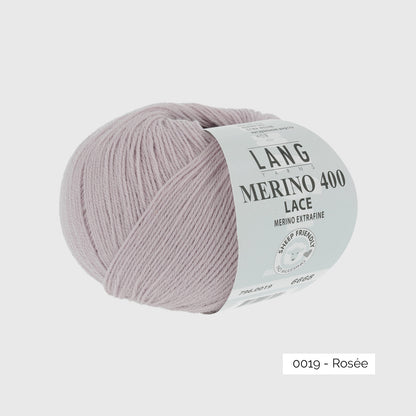 Pelote de Merino 400 Lace de Lang Yarns, coloris 0019 Rosée