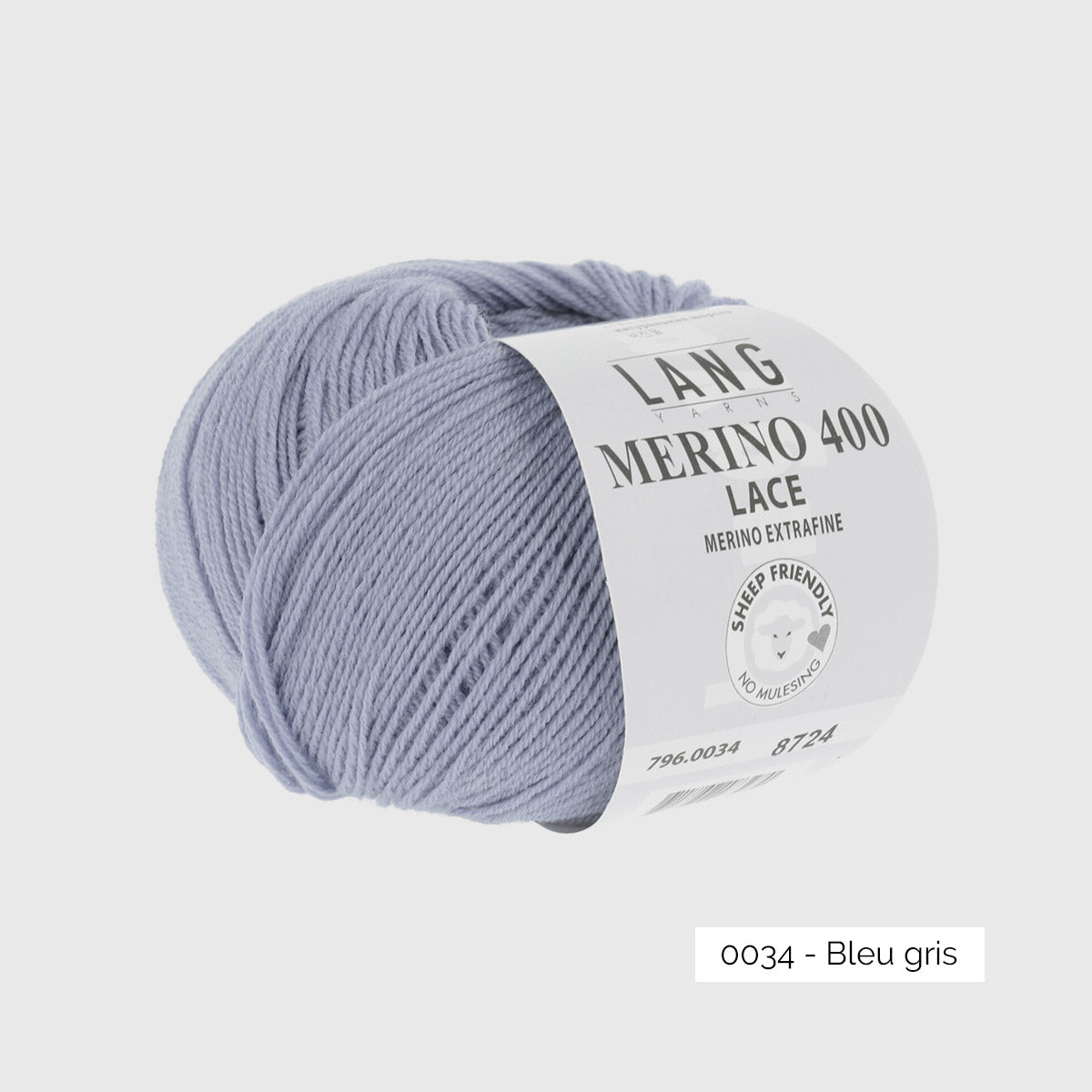 Pelote de Merino 400 Lace de Lang Yarns, coloris 0034 Bleu Gris