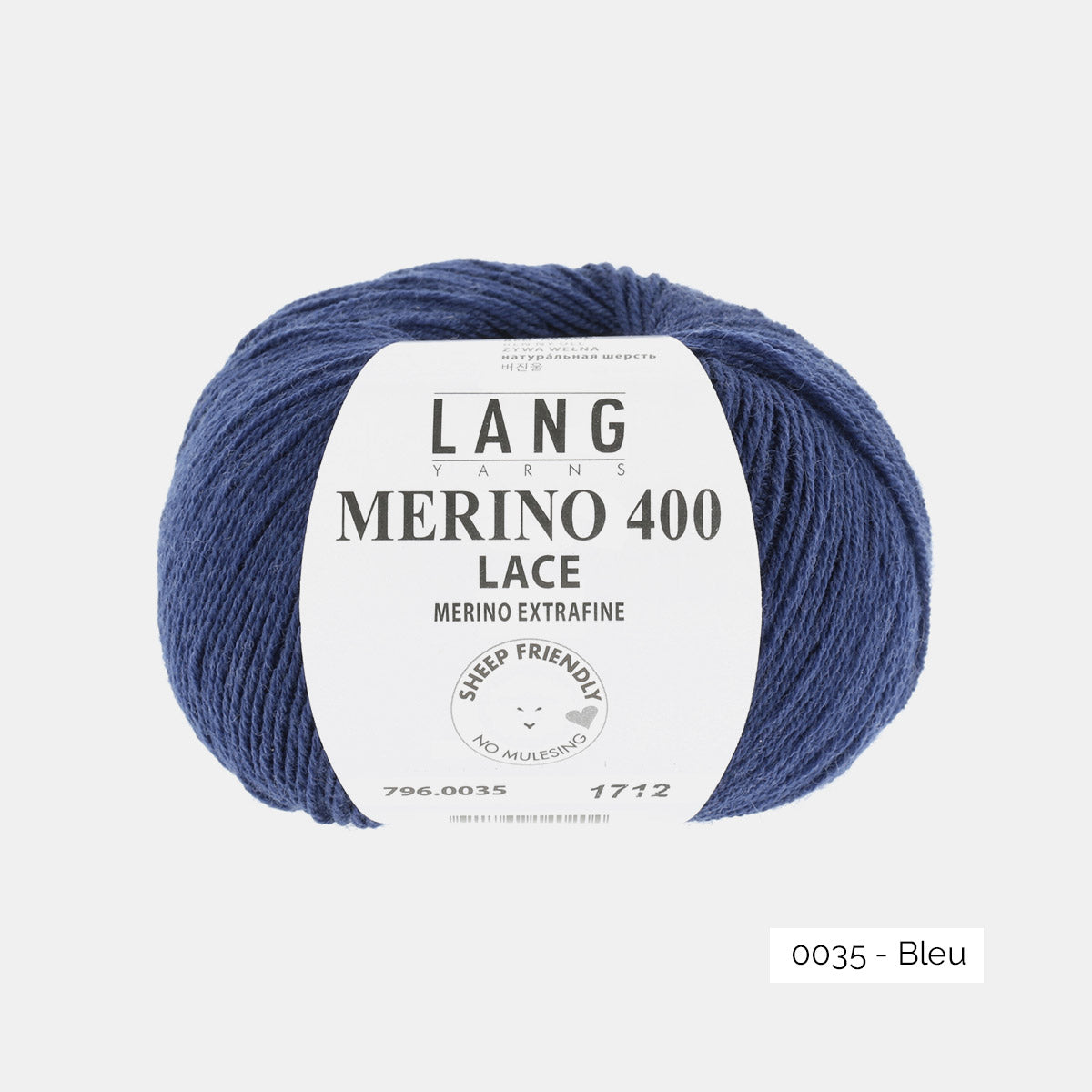 Pelote de Merino 400 Lace de Lang Yarns, coloris 0035 Bleu