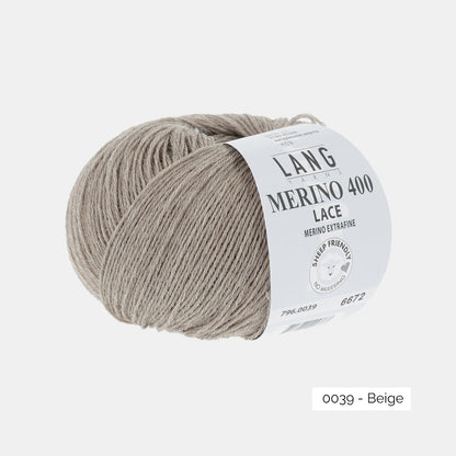 Pelote de Merino 400 Lace de Lang Yarns, coloris 0039 Beige