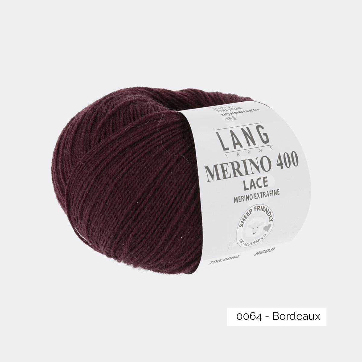 Pelote de Merino 400 Lace de Lang Yarns, coloris 0064 Bordeaux