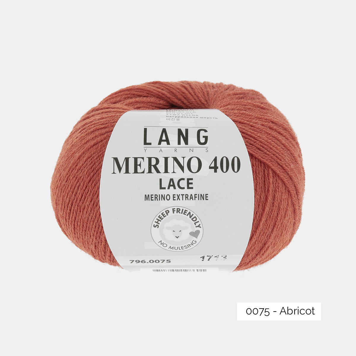 Pelote de Merino 400 Lace de Lang Yarns, coloris 0075 Abricot