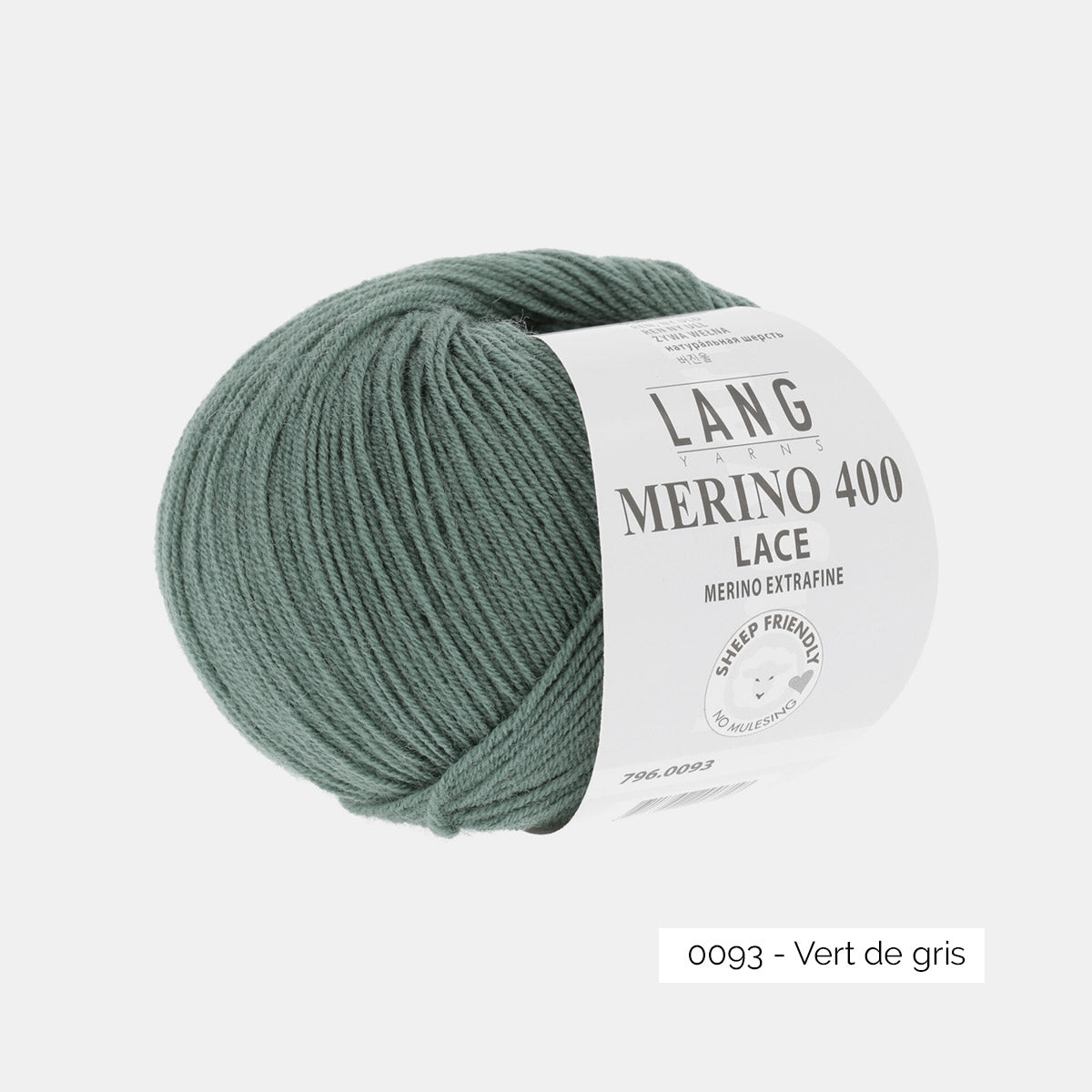 Pelote de Merino 400 Lace de Lang Yarns, coloris 0093 Vert de Gris