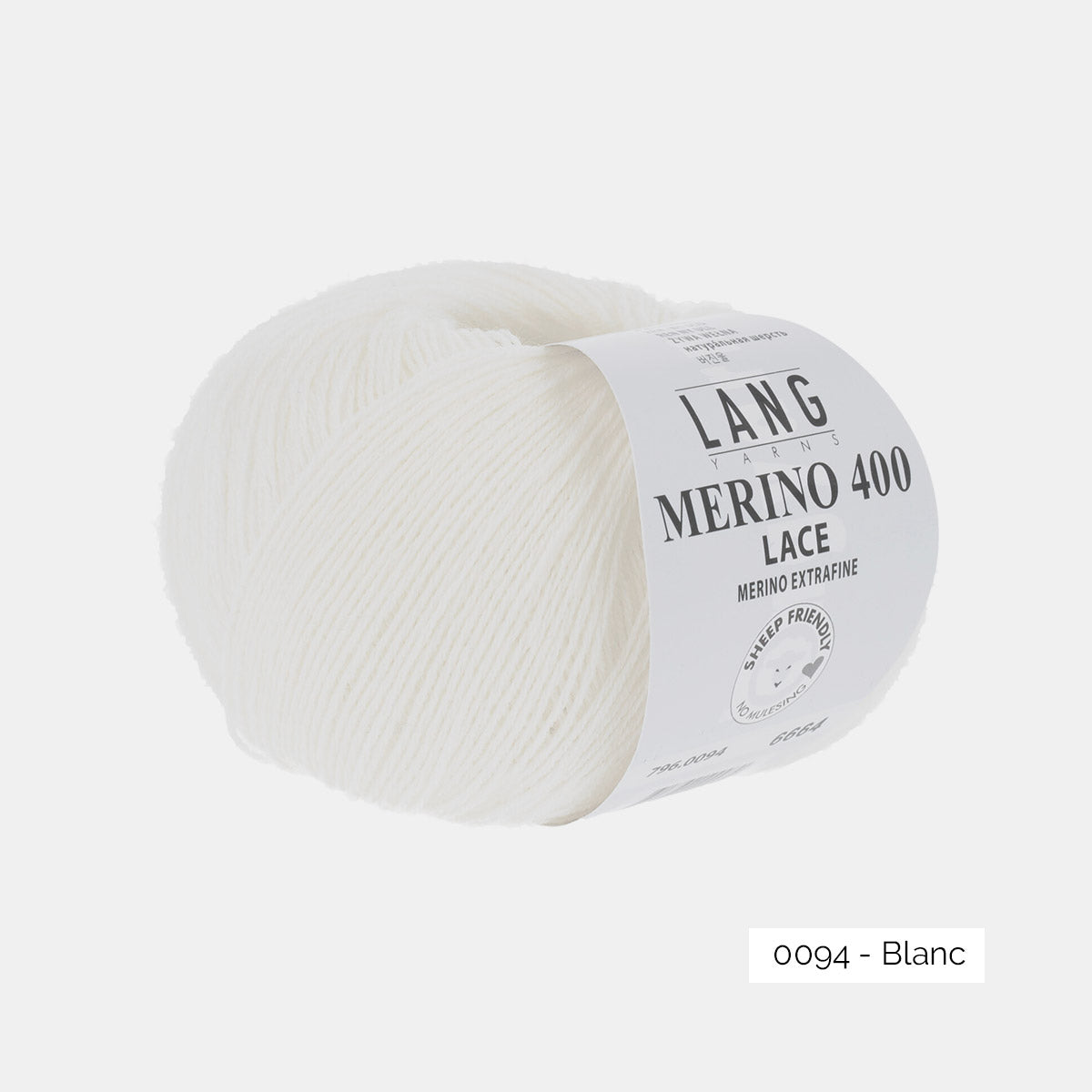 Pelote de Merino 400 Lace de Lang Yarns, coloris 0094 Blanc