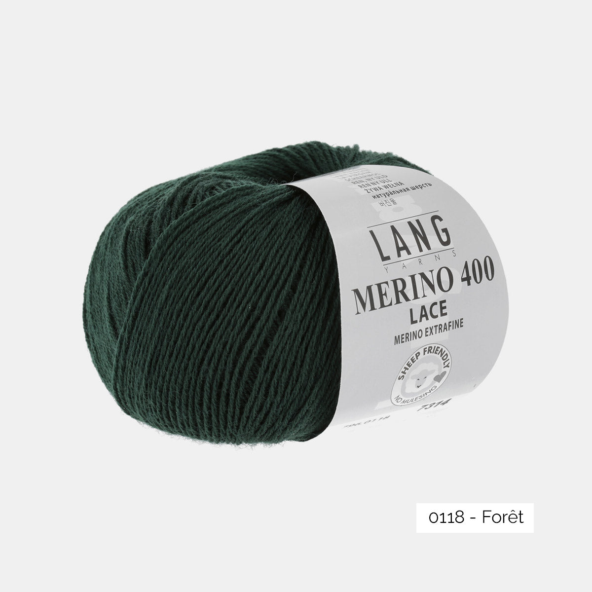 Pelote de Merino 400 Lace de Lang Yarns, coloris 0118 Forêt