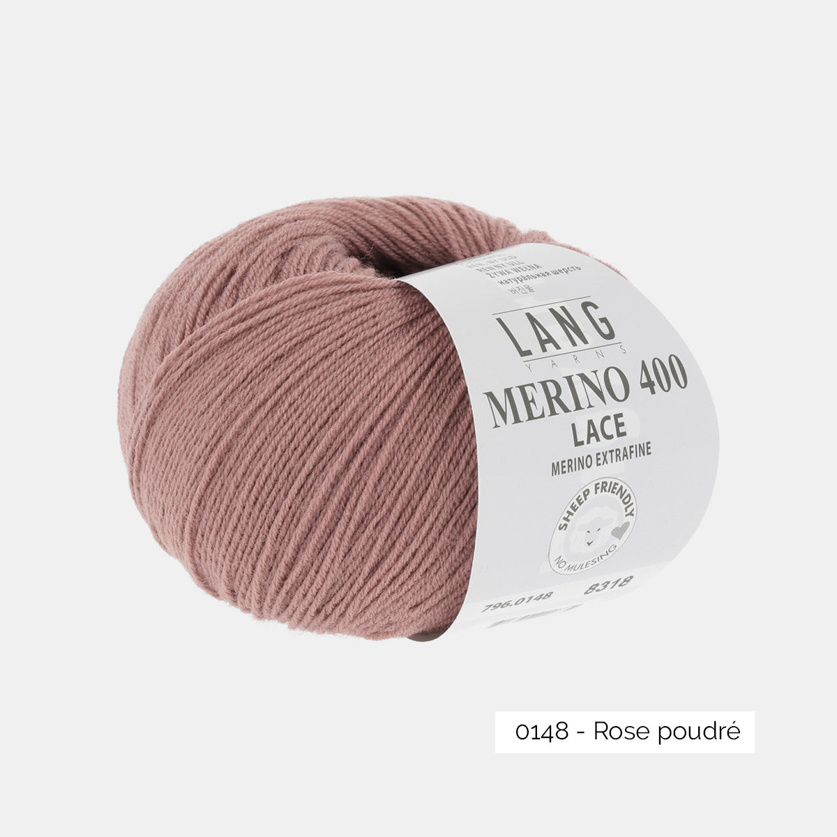 Pelote de Merino 400 Lace de Lang Yarns, coloris 0148 Rose poudré