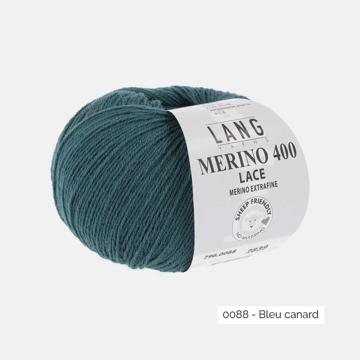 Pelote de Merino 400 Lace de Lang Yarns, coloris 0088 Bleu Canard