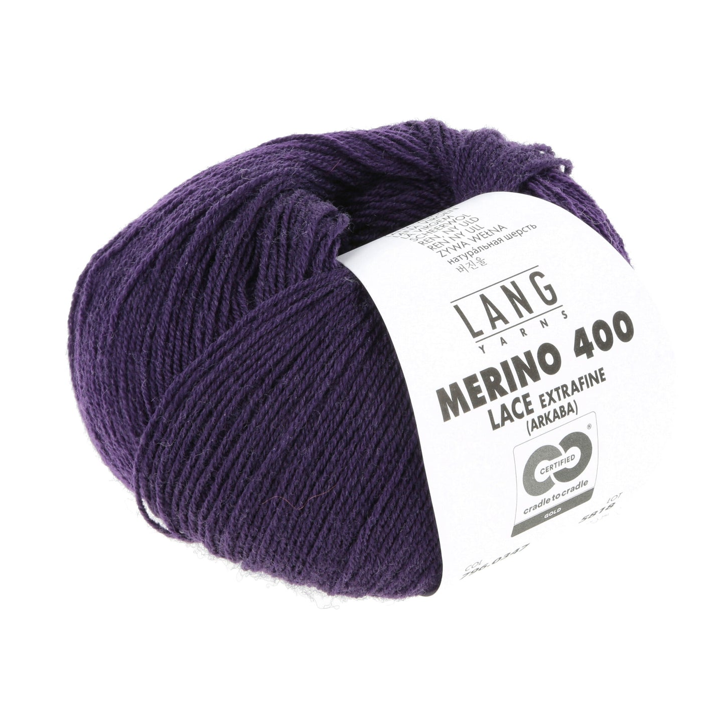 Pelote de Merino 400 Lace de Lang Yarns, coloris 0347 Violet