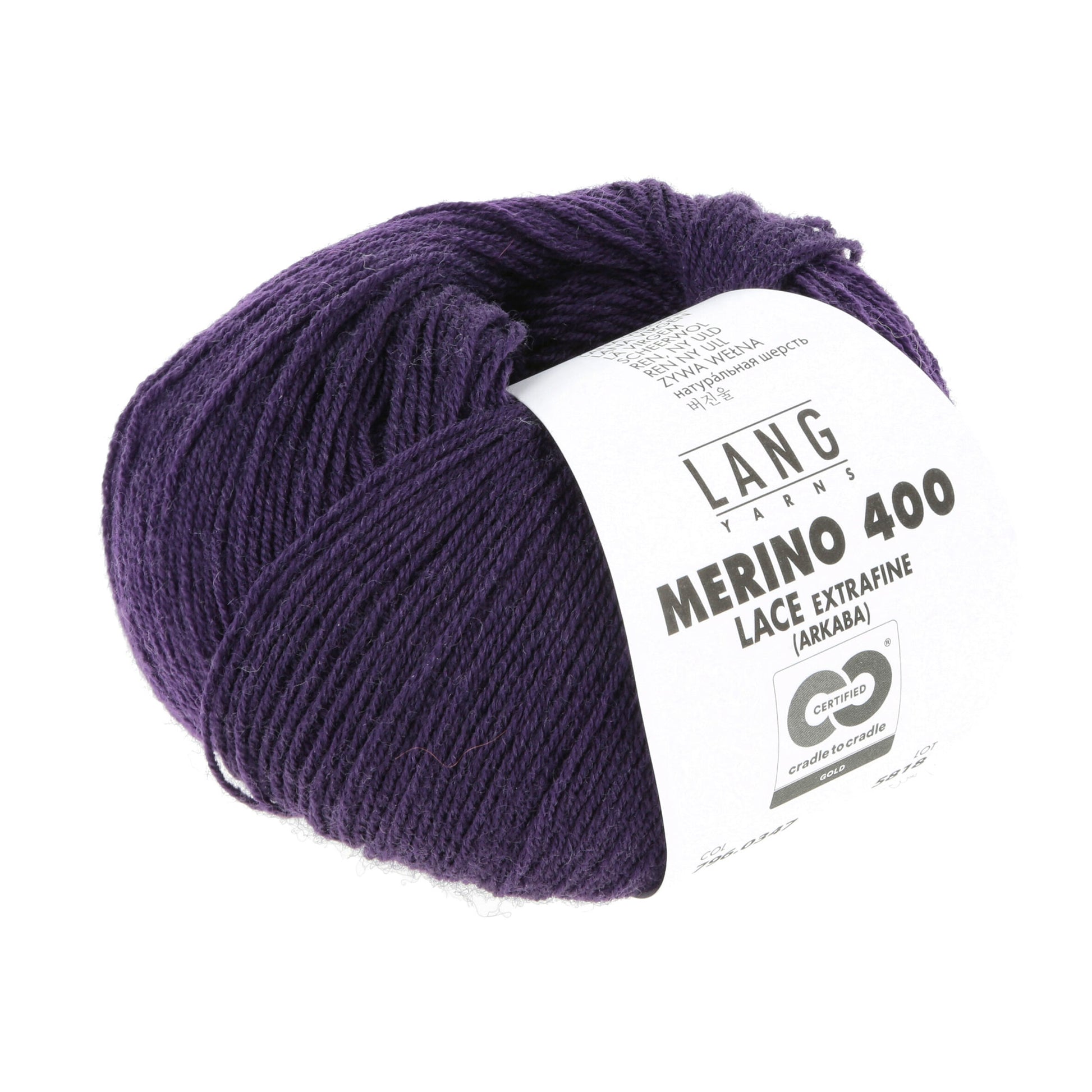 Pelote de Merino 400 Lace de Lang Yarns, coloris 0347 Violet