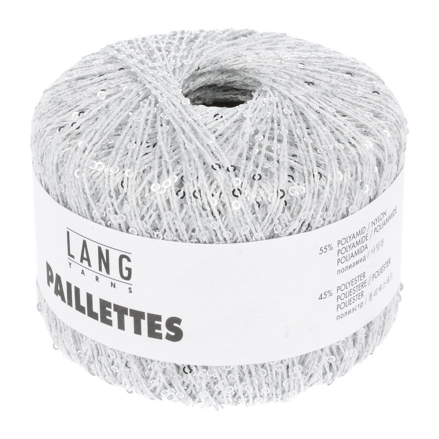 Pelote de Paillettes de Lang Yarns coloris 001 Blanc / Sequins Argent