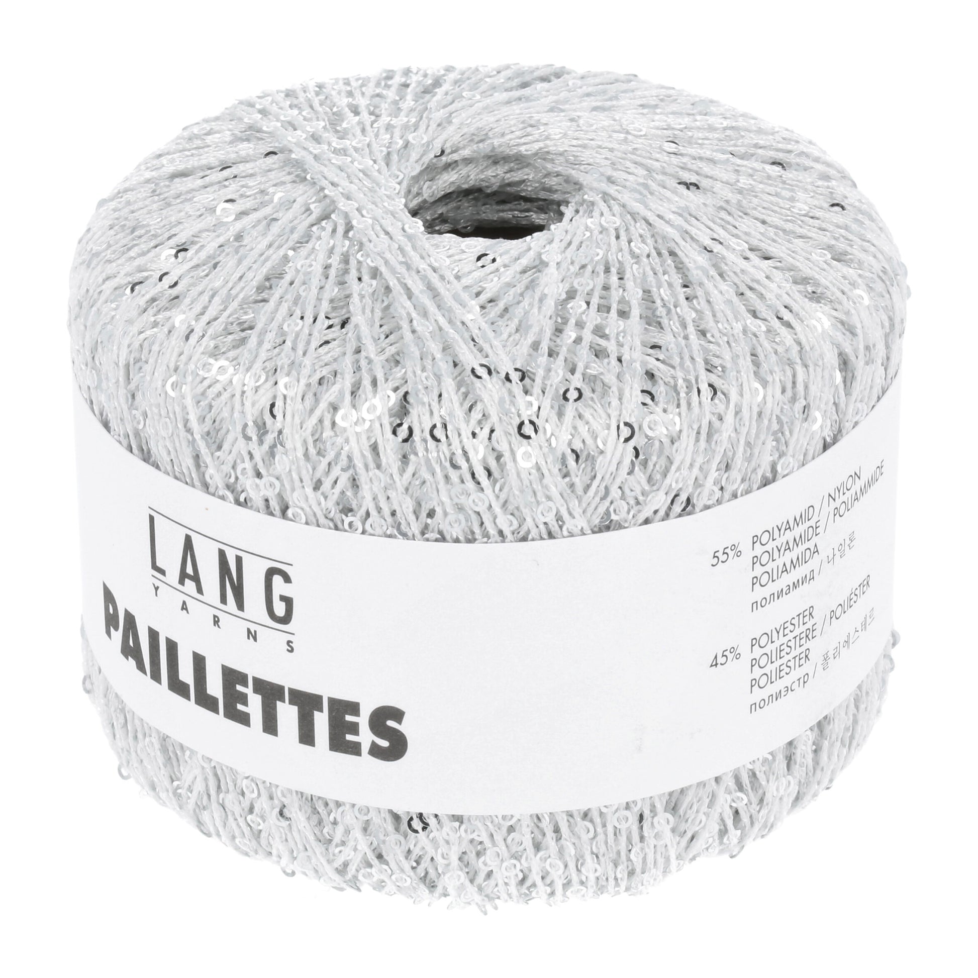 Pelote de Paillettes de Lang Yarns coloris 001 Blanc / Sequins Argent
