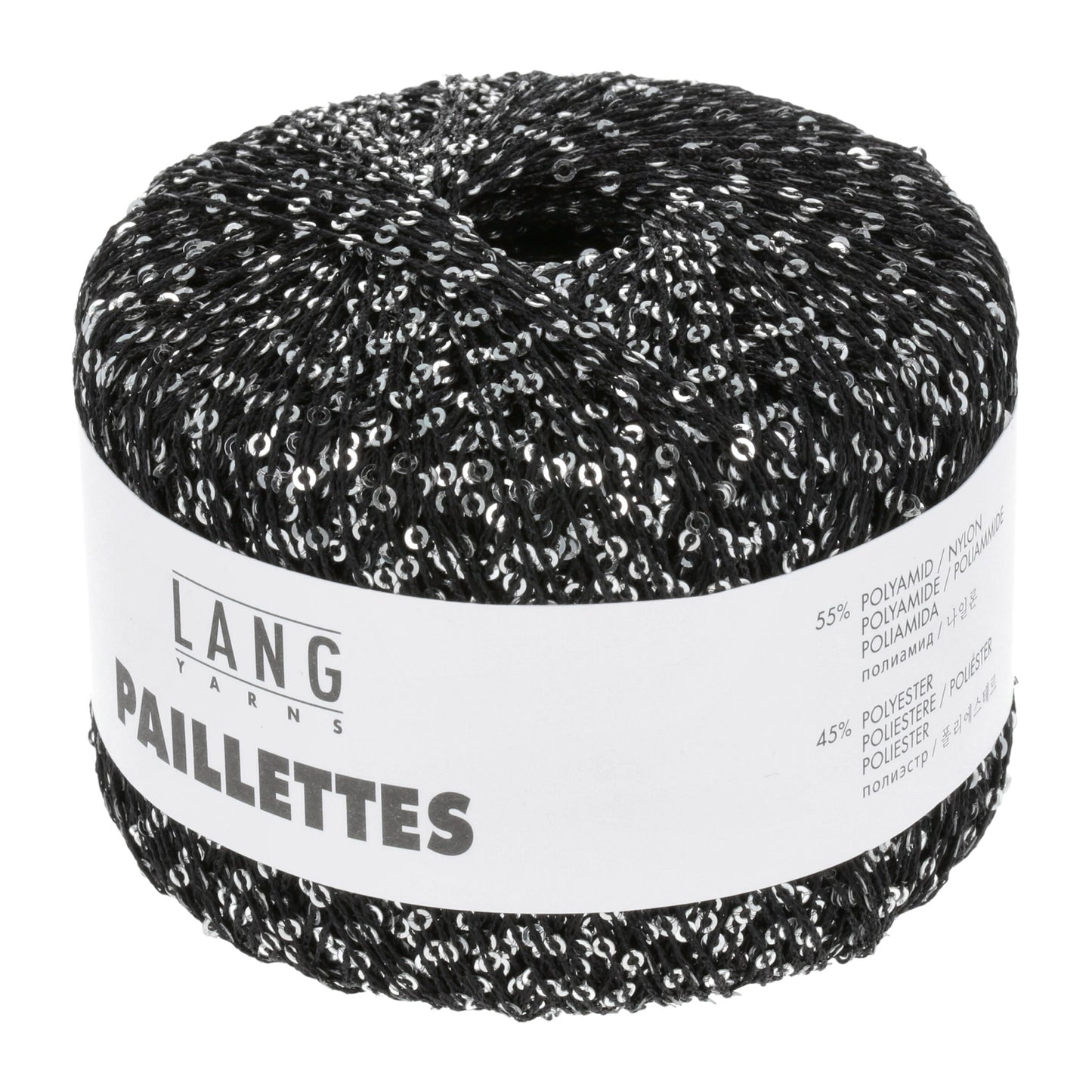 Pelote de Paillettes de Lang Yarns coloris 004 Noir / Sequins Argent