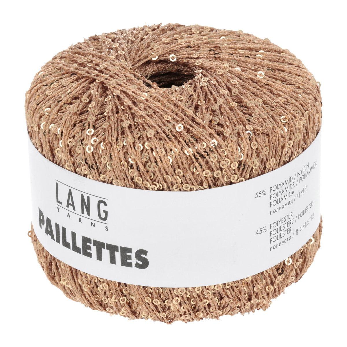 Pelote de Paillettes de Lang Yarns coloris 028 Cuivré / Sequins Dorés