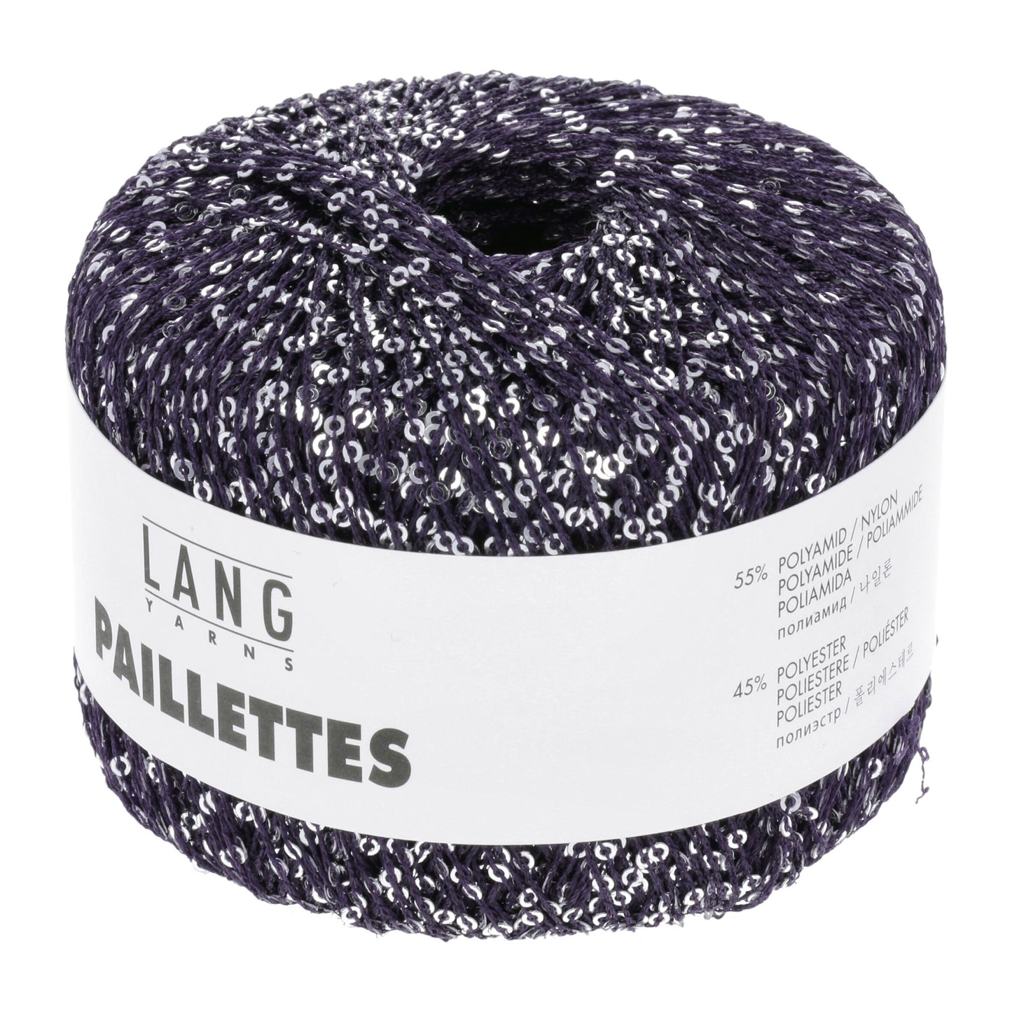 Pelote de Paillettes de Lang Yarns coloris 035 Violet / Sequins Argent