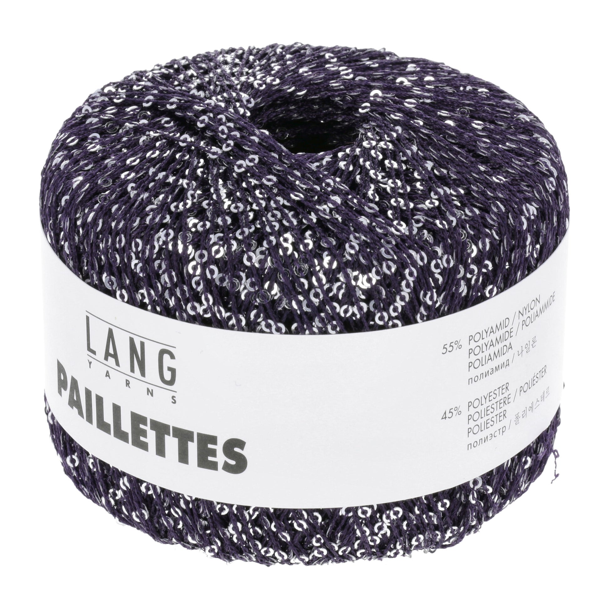 Pelote de Paillettes de Lang Yarns coloris 035 Violet / Sequins Argent
