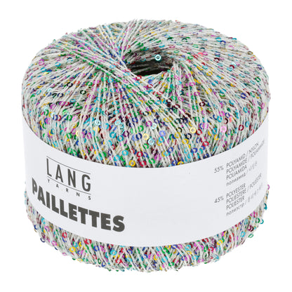 Pelote de Paillettes de Lang Yarns coloris 101 Blanc / Sequins Arc en Ciel