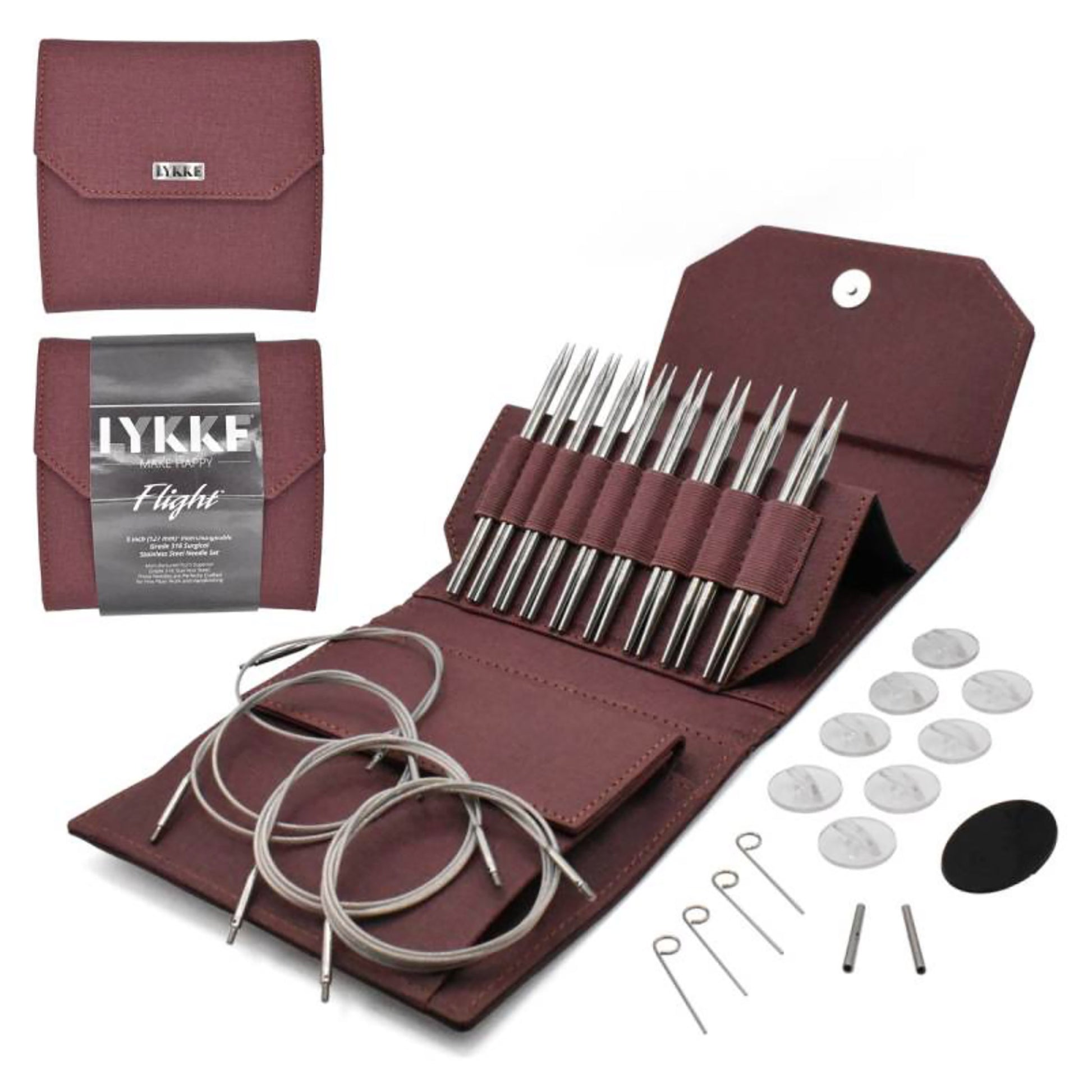 Kit de circulaires interchangeables Flight Standard de Lykke, longueur de pointes 13 cm, pochette Maroon