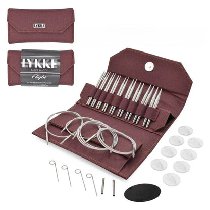 Kit de circulaires interchangeables Flight Standard de Lykke, longueur de pointes 9 cm, pochette Maroon