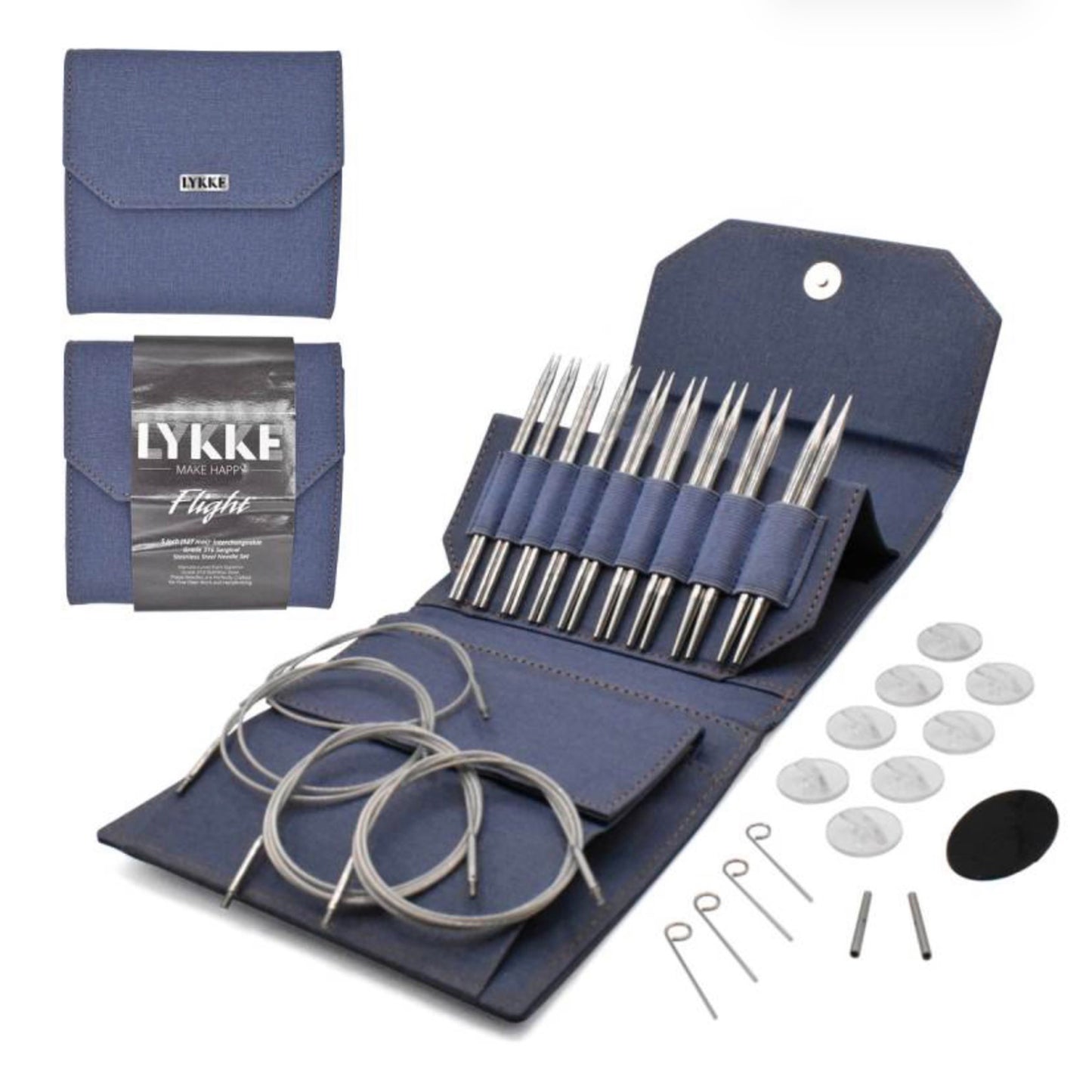Kit de circulaires interchangeables Flight Standard de Lykke, longueur de pointes 13 cm, pochette Denim