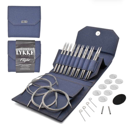 Kit de circulaires interchangeables Flight Standard de Lykke, longueur de pointes 13 cm, pochette Denim