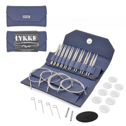 Kit de circulaires interchangeables Flight Standard de Lykke, longueur de pointes 9 cm, pochette Denim