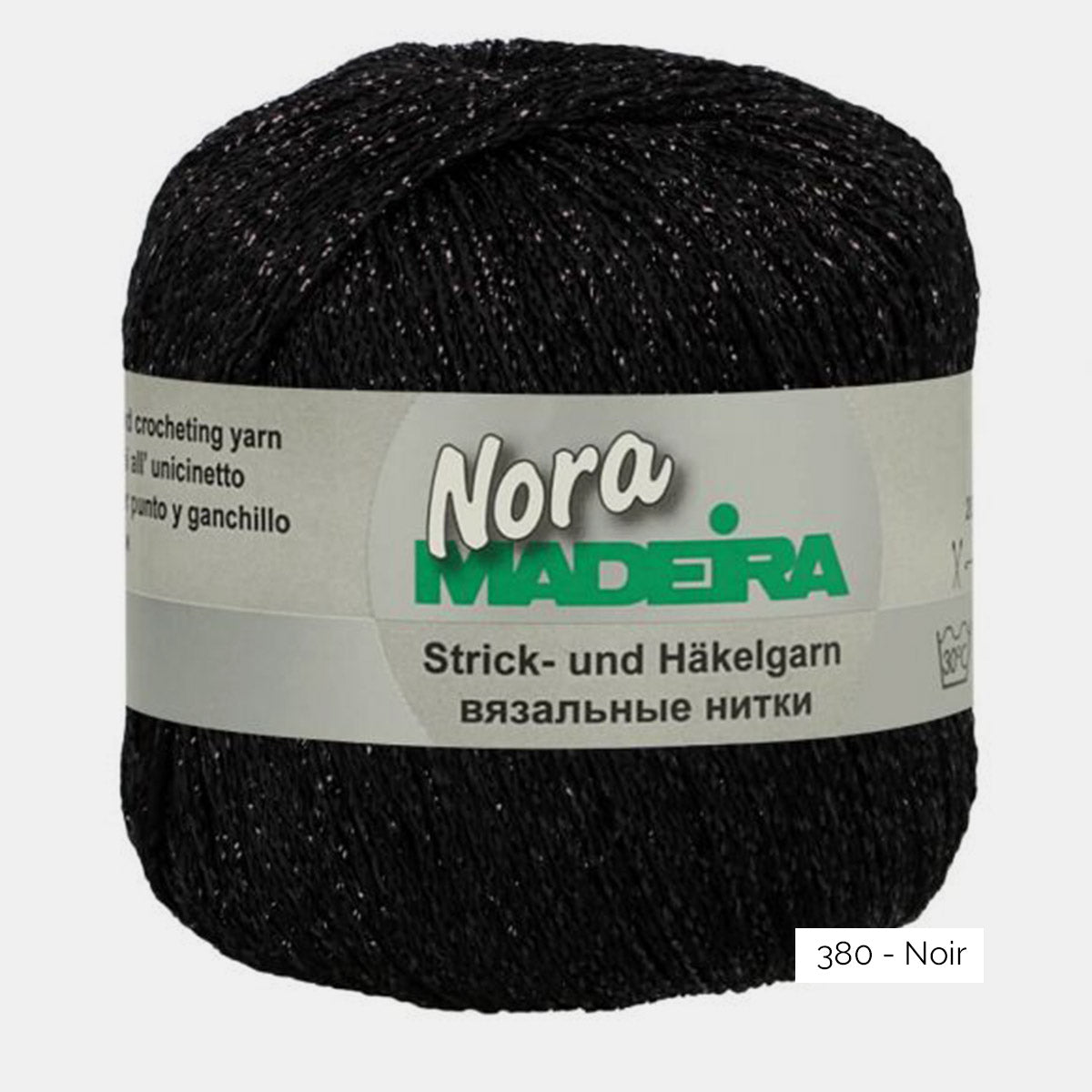 Pelote de fil pailleté Nora de Madeira, 80% viscose, coloris 380 Noir