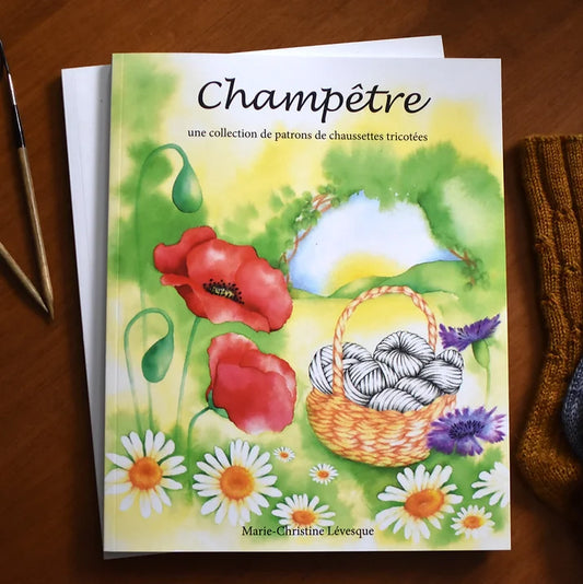 Couverture du livre de patrons de tricot de chaussettes Champêtre de Marie-Christine Lévesque