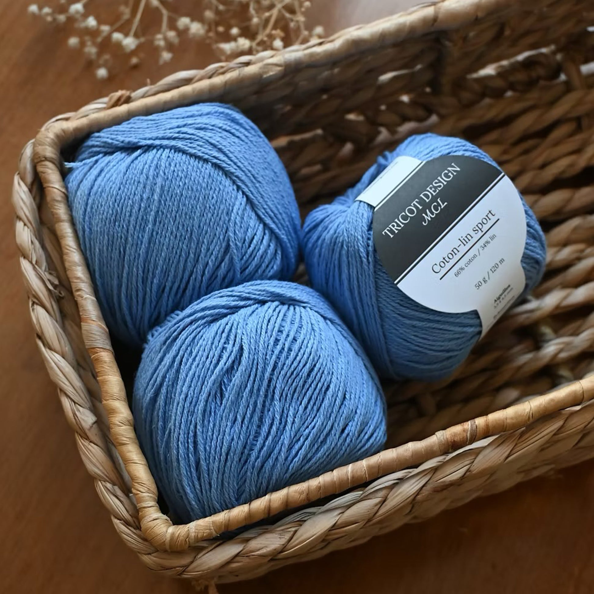 Pelotes de Coton Lin Sport de Tricot Design MCL (Marie-Christine Lévesque) coloris Myosotis