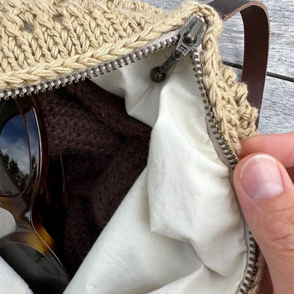 Exemple de doublure pour sac de PetiteKnit coloris naturel cousue
