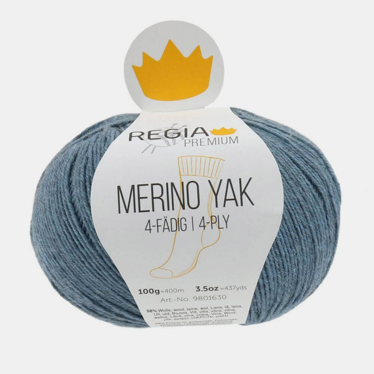 Pelote de laine à chaussettes Merino Yak 4ply de Regia Premium, coloris 7523 Jeans